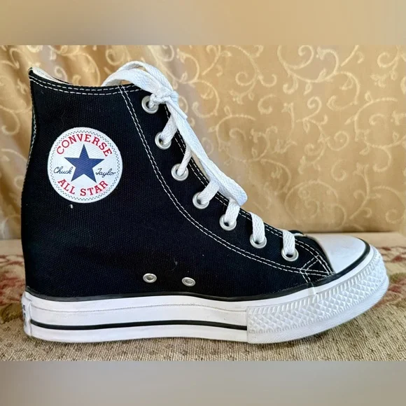 Converse Women's Chuck Taylor All Star Wedge Platform Black & White Sneaker Sz 7 - Picture 10 of 14